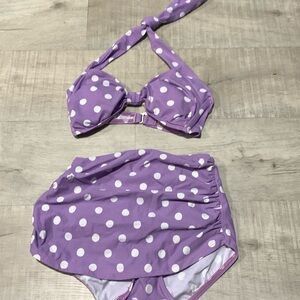 Polka dot bikini 2piece swimsuit purple
